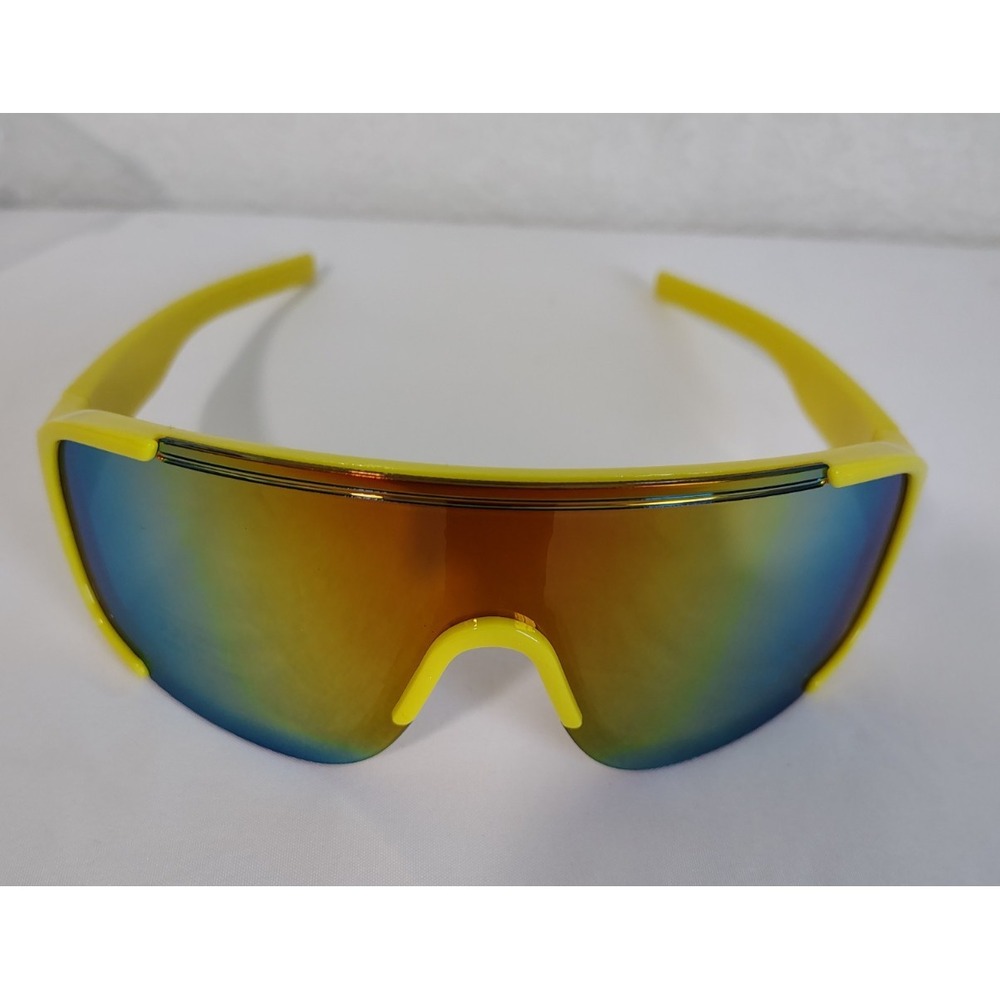 Twisted Tea Shield Cycling Sunglasses Yellow Frame Mirrored Pit Viper Style NEW